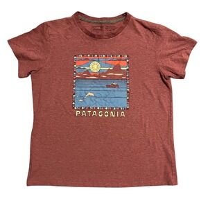 Patagonia Responsibili Tee Women's Medium Graphic T Shirt Dolphin Boat Sunset